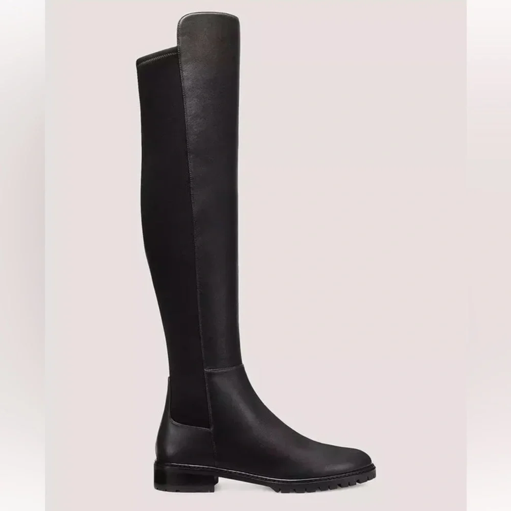 New Stuart Weitzman The City Boot Over the Knee Black Leather Sz 4